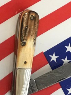Vintage Parker USA Single Damascus Blade Barlow w/ Nice Stag Handles -Serialized & Low Production Vintage Parker USA Single Damascus Blade Barlow w/ Nice Stag Handles -Serialized & Low Production