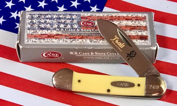 Case XX 1984 Single Blade Canoe w/ Tsali (Rebel & Martyr) Blade Etching & Derlin Yellow Handles -NOS Case XX 1984 Single Blade Canoe w/ Tsali (Rebel & Martyr) Blade Etching & Derlin Yellow Handles -NOS