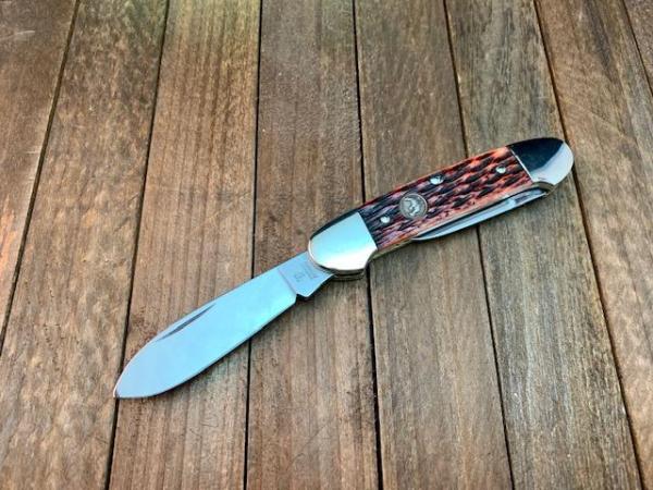 Hen and Rooster (Bertram Cutlery) Solingen German Made Brown Rope Jigged Bone Canoe Hen and Rooster (Bertram Cutlery) Solingen German Made Brown Rope Jigged Bone Canoe