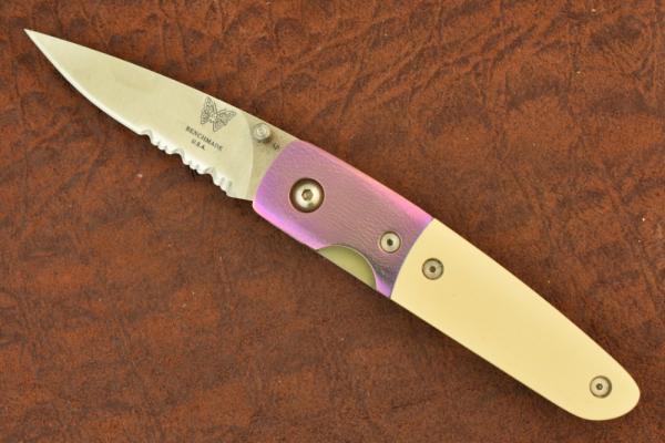 BENCHMADE MADE IN USA MEL PARDUE DESIGN DAMASCUS BOLSTERS FLIPPER KNIFE NICE (7779)