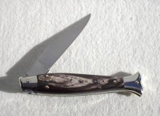 VINTAGE BELTRAME DARK HORN 20CM FISH STYLE ( PICKLOCK ) NICKEL SILVER BOLSTERS ITALIAN STILETTO 
