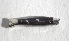 VINTAGE BELTRAME DARK HORN 20CM FISH STYLE ( PICKLOCK ) NICKEL SILVER BOLSTERS ITALIAN STILETTO 