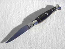 VINTAGE BELTRAME DARK HORN 20CM FISH STYLE ( PICKLOCK ) NICKEL SILVER BOLSTERS ITALIAN STILETTO 