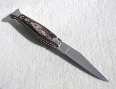 VINTAGE BELTRAME DARK HORN 20CM FISH STYLE ( PICKLOCK ) NICKEL SILVER BOLSTERS ITALIAN STILETTO 