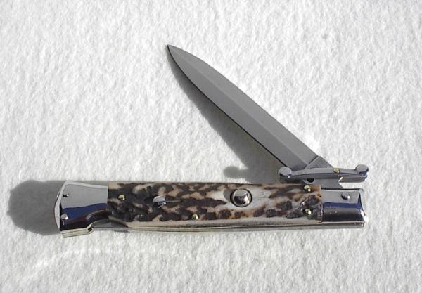 NEW OLD STOCK AUTO ITALIAN STILETTO 9" GENUINE STAG SWING GUARD LOCK BACK