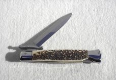NEW OLD STOCK AUTO ITALIAN STILETTO 9" GENUINE STAG SWING GUARD LOCK BACK