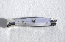 VINTAGE BELTRAME ACRYLIC PEARL 20CM FISH STYLE ( PICKLOCK ) NICKEL SILVER BOLSTERS ITALIAN STILETTO