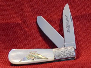 PARKER CUT. CO. FANCY GENUINE PEARL BARLOW ABALONE EAGLE ENLAY 