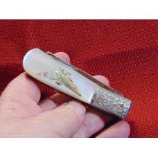 PARKER CUT. CO. FANCY GENUINE PEARL BARLOW ABALONE EAGLE ENLAY PARKER CUT. CO. FANCY GENUINE PEARL BARLOW ABALONE EAGLE ENLAY