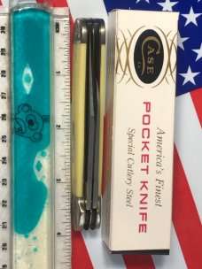 1989 Case xx Copperhead -Yellow Derlin Handles -Fancy Bolsters -Gold Mint Set -Mdl# 3249 -NOS & Mint 1989 Case xx Copperhead -Yellow Derlin Handles -Fancy Bolsters -Gold Mint Set -Mdl# 3249 -NOS & Mint