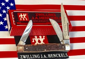 Vintage J A Henckels 3 Blade Stockman "Premium Stock" Knife - Great Stag Handles MDL 190 -NOS & M/NM