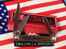 Vintage J A Henckels 3 Blade Stockman "Premium Stock" Knife - Great Stag Handles MDL 190 -NOS & M/NM Vintage J A Henckels 3 Blade Stockman "Premium Stock" Knife - Great Stag Handles MDL 190 -NOS & M/NM