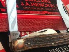 Vintage J A Henckels 3 Blade Stockman "Premium Stock" Knife - Great Stag Handles MDL 190 -NOS & M/NM Vintage J A Henckels 3 Blade Stockman "Premium Stock" Knife - Great Stag Handles MDL 190 -NOS & M/NM