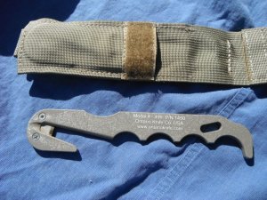 Ontario Knife Company (OKC) Model 4 - 499 Tan Strap Cutter w/ Sheath. Made in the USA!!!