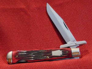 SCHATT & MORGAN 04181 L CRIMSON REDBONE CHEETAH SWING GUARD KNIFE 1992 QUEEN NO BOX