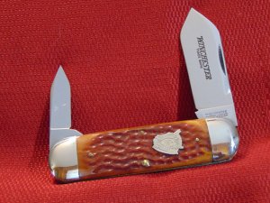 WINCHESTER W 29110 BH ELEPHANT TOE 2 BLADE BURNT ORANGE BONE HANDLES 1996 KNIFE