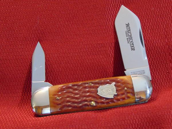 WINCHESTER W 29110 BH ELEPHANT TOE 2 BLADE BURNT ORANGE BONE HANDLES 1996 KNIFE WINCHESTER W 29110 BH ELEPHANT TOE 2 BLADE BURNT ORANGE BONE HANDLES 1996 KNIFE