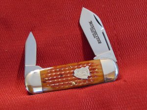 WINCHESTER W 29110 BH ELEPHANT TOE 2 BLADE BURNT ORANGE BONE HANDLES 1997 KNIFE