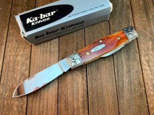 Kabar Boxcar Whittler Smooth Brown Bone 1990 USA Made 