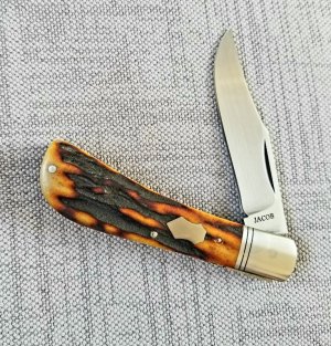 Phil Jacob Amber Stag Lanny Clip Knife,3.5" closed ,Cpm-154, pouch & coa, as good as it gets