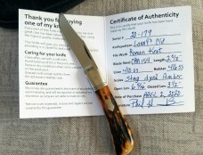 Phil Jacob Amber Stag Lanny Clip Knife,3.5" closed ,Cpm-154, pouch & coa, as good as it gets Phil Jacob Amber Stag Lanny Clip Knife,3.5" closed ,Cpm-154, pouch & coa, as good as it gets