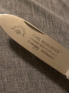 Carl Schleiper 3 German Eyes Canoe With Kentucky Silver Sheild Hammer Forged Solingen Germany Carl Schleiper 3 German Eyes Canoe With Kentucky Silver Sheild Hammer Forged Solingen Germany