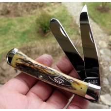 Case XX era 1940-64 unused stag handle Trapper knife 5254. Original mirror blades that snap. NM Case XX era 1940-64 unused stag handle Trapper knife 5254. Original mirror blades that snap. NM