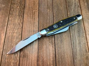 Henckels by Boker 4 Blade Stockman Antique Green Bone Pin Feather Jigged 