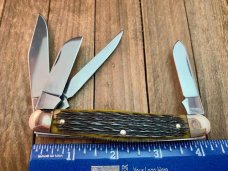 Henckels by Boker 4 Blade Stockman Antique Green Bone Pin Feather Jigged Henckels by Boker 4 Blade Stockman Antique Green Bone Pin Feather Jigged