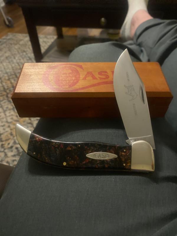 Case Tested XX 1992 Tested XX 71072 Swamp Moss Celluloid Bulldog Clasp In Wooden Box With Red Letter Case Tested XX 1992 Tested XX 71072 Swamp Moss Celluloid Bulldog Clasp In Wooden Box With Red Letter