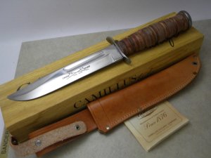 Camillus Sword Brand New York USA Stacked Leather Fixed Blade Knife & Sheath in Box