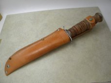 Camillus Sword Brand New York USA Stacked Leather Fixed Blade Knife & Sheath in Box Camillus Sword Brand New York USA Stacked Leather Fixed Blade Knife & Sheath in Box