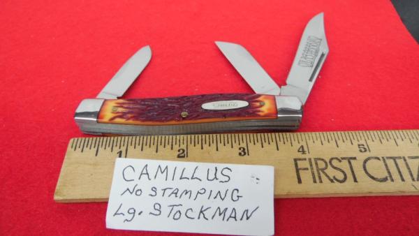 CAMILLUS USA STAGLON HANDLES ROUGH CUT TOBACCO STOCKMAN UNUSED NO TANG MARKS CAMILLUS USA STAGLON HANDLES ROUGH CUT TOBACCO STOCKMAN UNUSED NO TANG MARKS