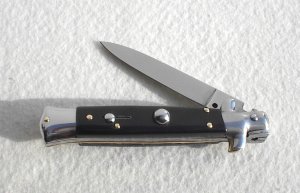 FRANK BELTRAME 8" COLTELLERIE ITALY BLACK ACRYLIC FLAT GRIND STILETTO - MINT CONDITION