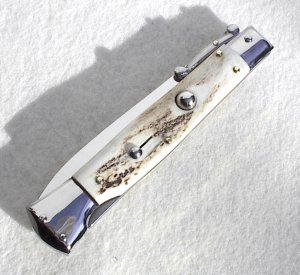 NEW OLD STOCK ITALIAN STILETTO 9" VINTAGE STAG SWING GUARD KNIFE