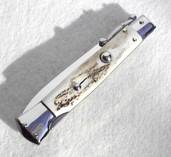 NEW OLD STOCK ITALIAN STILETTO 9" VINTAGE STAG SWING GUARD KNIFE