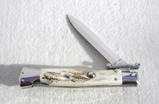 NEW OLD STOCK ITALIAN STILETTO 9" VINTAGE STAG SWING GUARD KNIFE