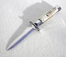 NEW OLD STOCK ITALIAN STILETTO 9" VINTAGE STAG SWING GUARD KNIFE