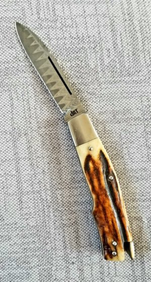 DrT custom Taillock in stag and damacore,  3 7/8" closed with full stag slads, Damascus for button 