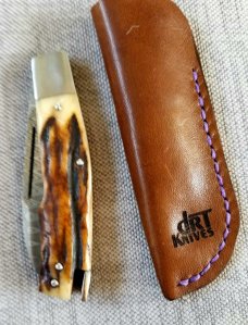 DrT custom Taillock in stag and damacore, 3 7/8" closed with full stag slads, Damascus for button DrT custom Taillock in stag and damacore, 3 7/8" closed with full stag slads, Damascus for button
