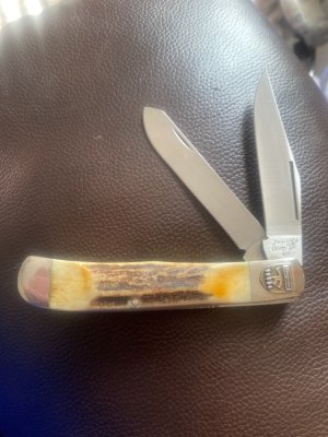Vintage Frost Cutlery / Snap On Tools Super Fat & Gnarly Stag Trapper With Two Blades 