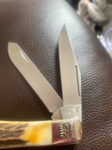 Vintage Frost Cutlery / Snap On Tools Super Fat & Gnarly Stag Trapper With Two Blades 