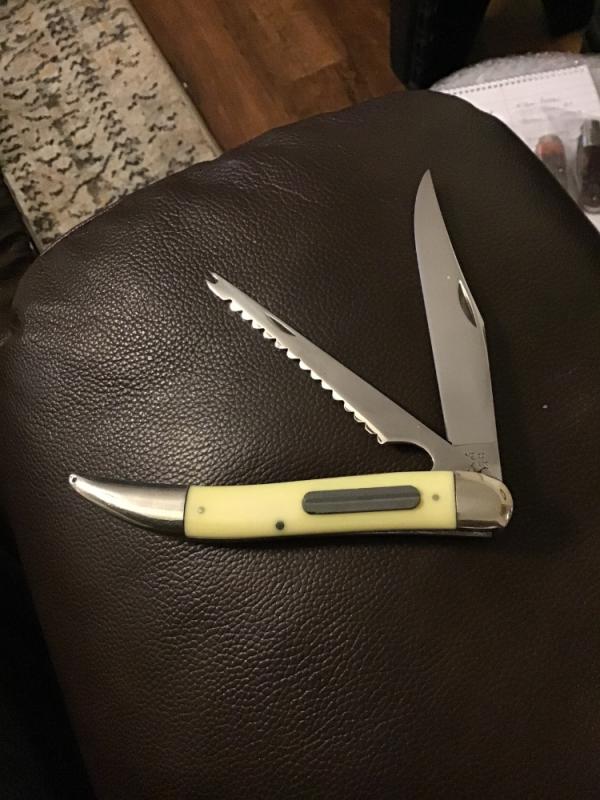 CASE XX 1940/64 32095 YELLOW HANDLE FISHERMANS KNIFE WITH TWO BLADES CASE XX 1940/64 32095 YELLOW HANDLE FISHERMANS KNIFE WITH TWO BLADES