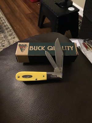 VINTAGE NEW RARE BUCK USA BARLOW YELLOW HANDLE WITH TWO BLADES BRAND NEW IN THE BOX