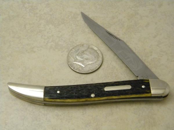 Bulldog Brand Germany Bone "Long Horn" Etch Large Toothpick Knife c.1993