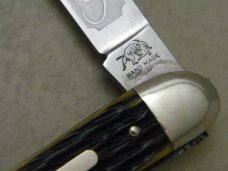Bulldog Brand Germany Bone "Long Horn" Etch Large Toothpick Knife c.1993