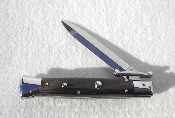 NEW OLD STOCK ITALIAN STILETTO 9" GENUINE BRAZILIAN HORN SWING GUARD LOCK BACK KNIFE