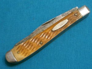 VINTAGE SABRE JAPAN 14 JIGGED BONE TRAPPER FOLDING POCKET HUNTING SKINNING JACK KNIFE KNIVES OLD