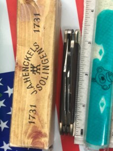 J A Henckels 3 Blade Stockman w/ Wood Handles +blade etching- +Rare Orig Box & Knife Display J A Henckels 3 Blade Stockman w/ Wood Handles +blade etching- +Rare Orig Box & Knife Display