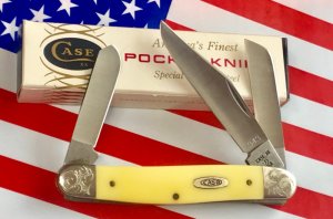 1989 Case xx Stockman Knife w/ Yellow Derlin Handles -Fancy Bolsters -Gold Mint Set -Mdl# 3347